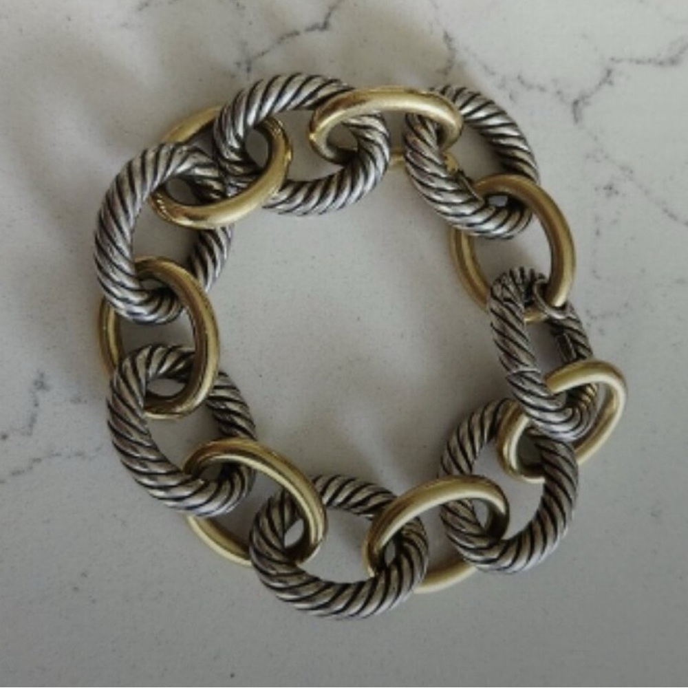 David Yurman Oval Link Sterling & 18K Gold Necklace & Bracelet
